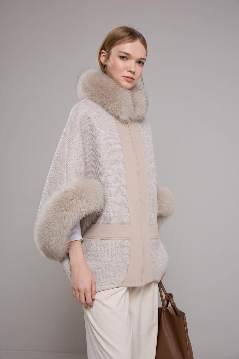 Ivory Fur-Trimmed Knit Jacket