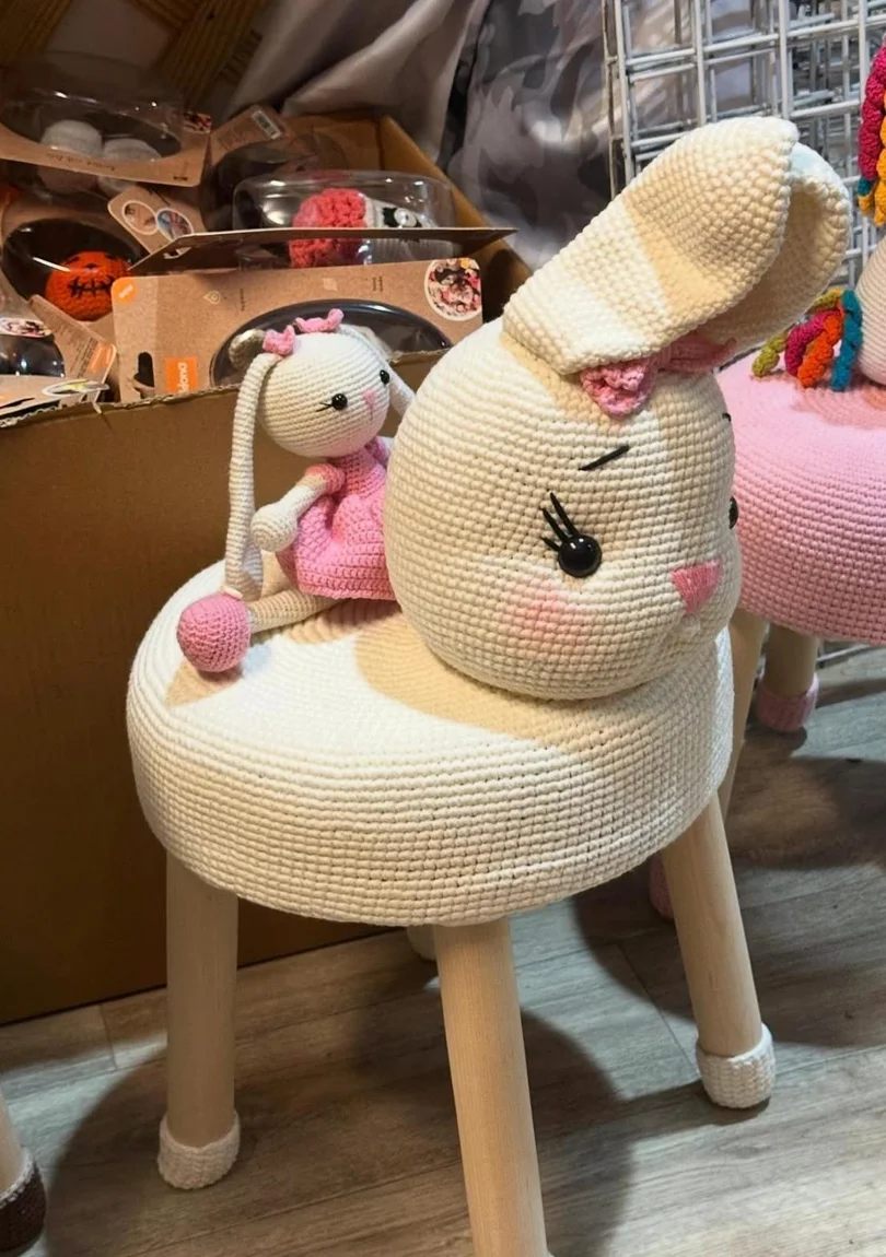 Crochet Bunny Accent Stool